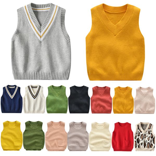 Outono meninos meninos meninas cute suéter colete crianças leopardo padrão de impressão de malhas de confecção sem mangas tops toddler blusa de traje casual 210308