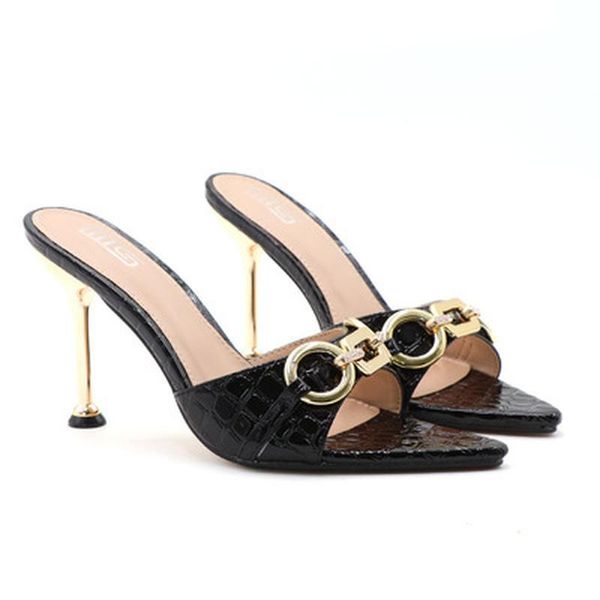 

dress shoes 2021 summer high heel western style pointed women sandals open toes wearing out party fashion slippers, Black
