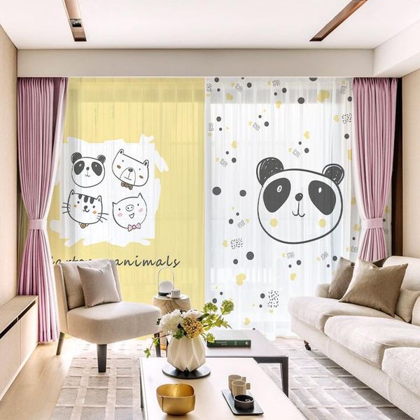 

curtain & drapes custom chiffon window drape for nursery kids children living room panda khaki gray brown pink blue
