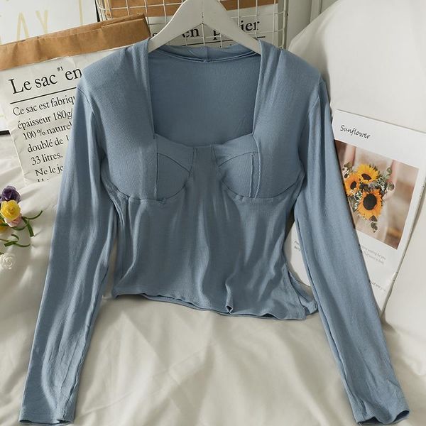 

women's t-shirt solid color long-sleeved v-neck slim-fit pullovers fashion t-shirts for party nightclubs wear clothing, White