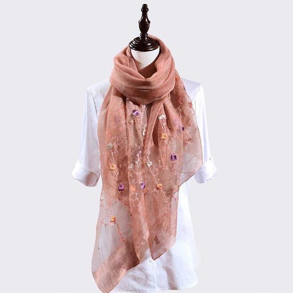 

silk scarf scarf women's korean version of versatile long shawl spring and autumn winter embroidered bib wool warm gift, Blue;gray
