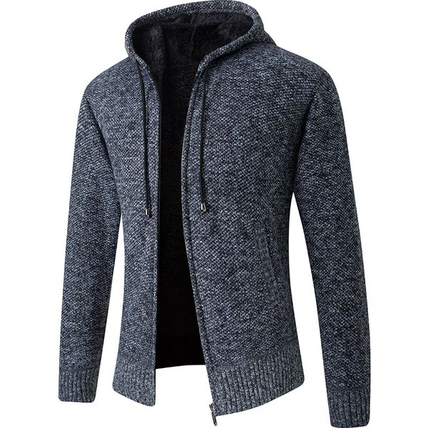 

2021 new mens hooded collar fleece warm sweaters men coat hoodies jacket thick full solid cardigan male coats kmnl, Black