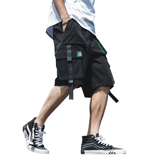 

men's shorts streetwear men ribbons casual mens hip hop loose tactical side pocket sweatpants abz425 3xww, White;black