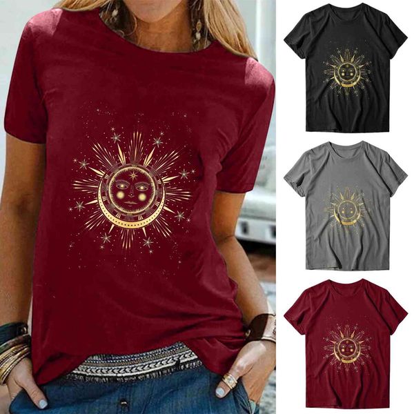

2021 selling women's sunflower print round neck short sleeve t-shirt, White
