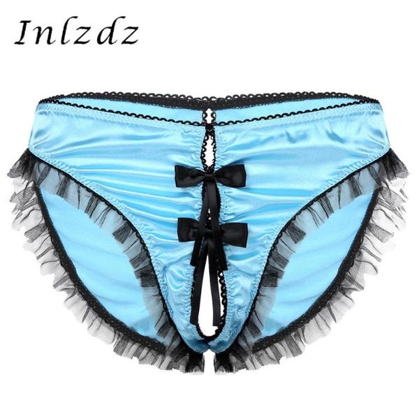 

women's panties lace thong briefs mens erotic lingerie silky satin mesh sissy underwear low rise elastic waistband underpants, Black;pink