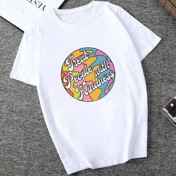 

harry styles treat people women t shirt with kindness korean fashion short sleeve casual ladies tee, White