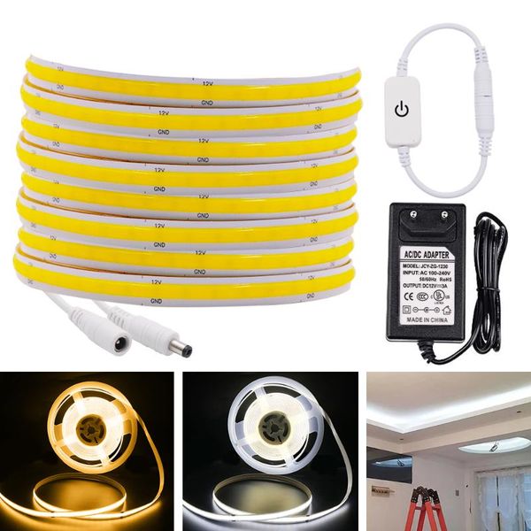 

strips cob led strip light 320 384 528led high density linear flexible fob rope ribbon tape dimmer 12v ra90 3000k 4000k 6000k