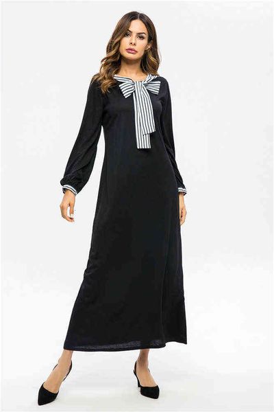 

casual dresses muslim arabian abaya striped lace zd9032, Black;gray