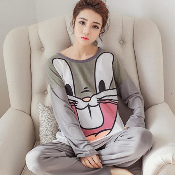 

puls size -5xl spot ladies fashion pajamas loose round neck long sleeved trousers cartoon print pajamas set, Black;red