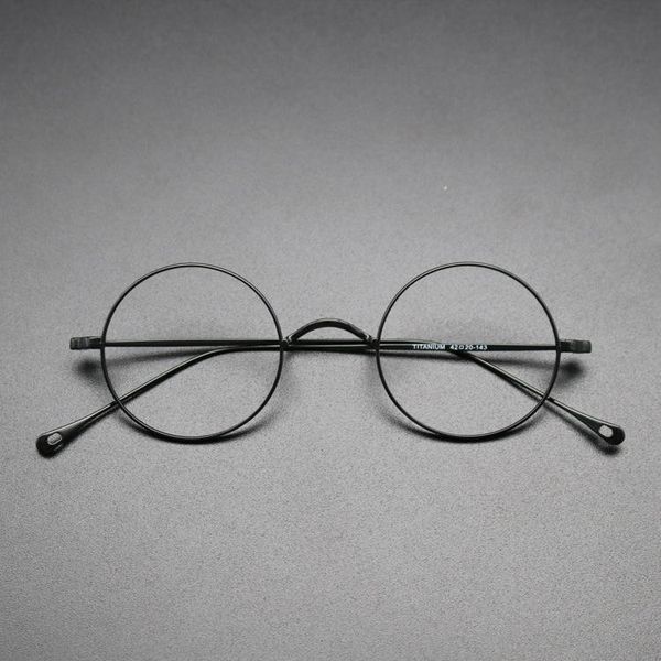 

fashion sunglasses frames simple literary myopia glasses men's ultra-light nose puyi retro pure titanium round frame customized, Black