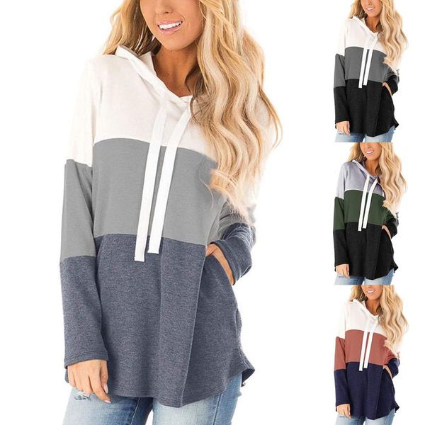 

women's t-shirt women fashion print long sleeve pocket splice patchwork sweatshirt pullover hooded loose hood x46, White