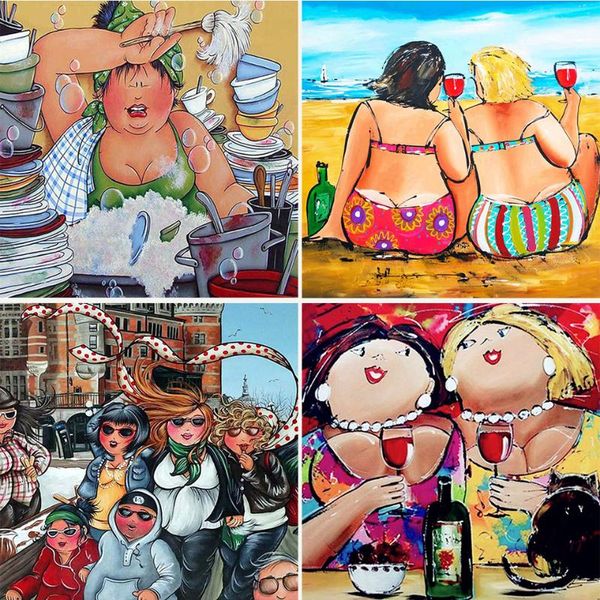 

diamond painting 5d diy cartoon fat lady needlework full square embroidery mosaci rhinestone modern home decoration