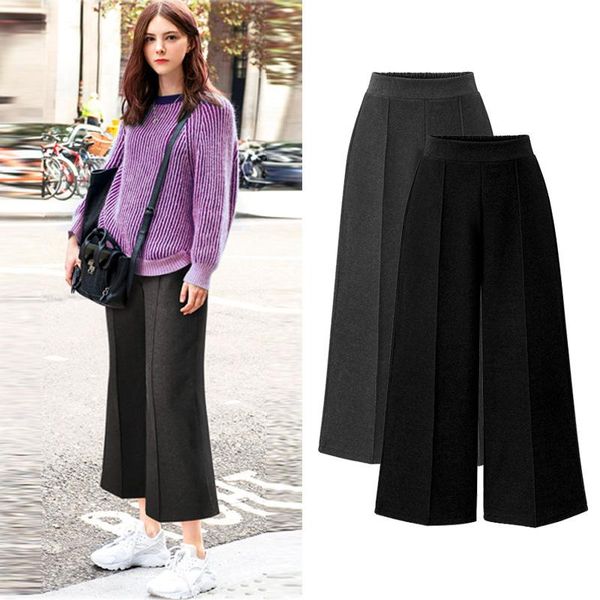 

women's pants & capris l-5xl plus size casual women trousers 2021 spring autumn fashion high waist wide leg female ankle-length extra l, Black;white