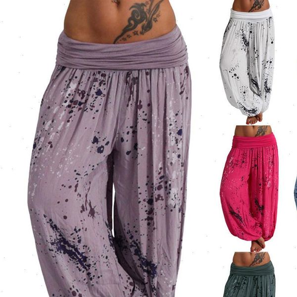 

2021 women summer ladies printed band width loose trousers leg mid pants womens casual pants elegant clothing for fmale, Black;white