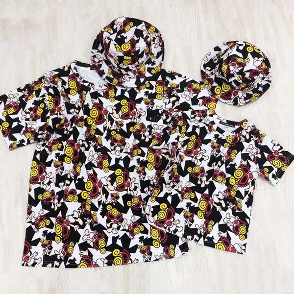 

print gaoding heichao children's 2021 xiachao short cartoon sleeve t-shirt printed parent-child cloth, Blue