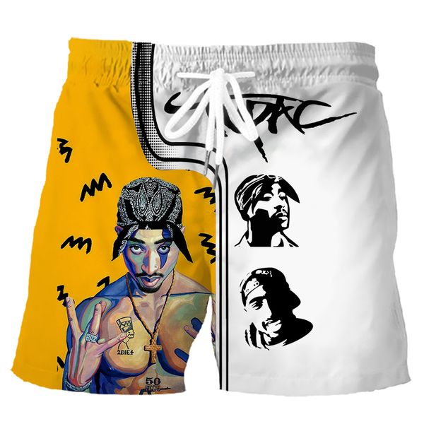 

cloocl rapper 2pac 3d printed sports shorts mens beach pants teens boys retro street style outfits five trousers, White;black