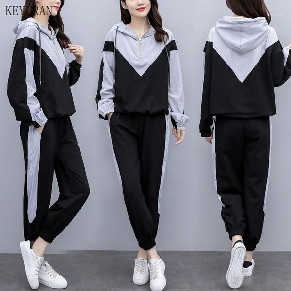 

women's two piece pants oversize women tracksuits patchwork hoodie sweatshirts and pant fashion sets ladies plus size sweatshirt suits, White
