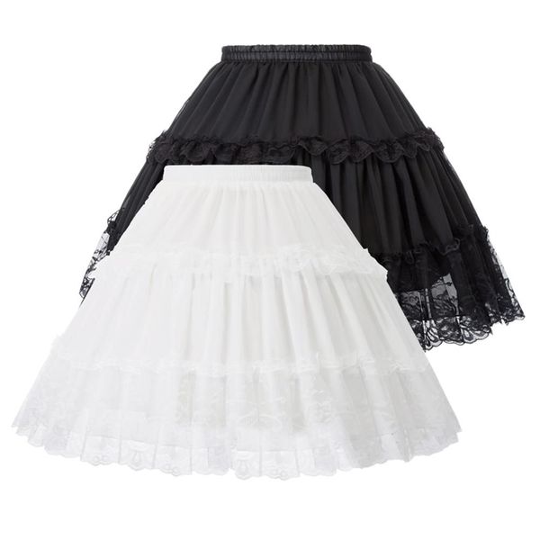 Kadın ITA Etekler Crinoline Petticoat Akşam Partisi Aldeskült Vintage Elastik Bel 2-Loop Ruffles Salıncak Siyah Gotik Etek 210721