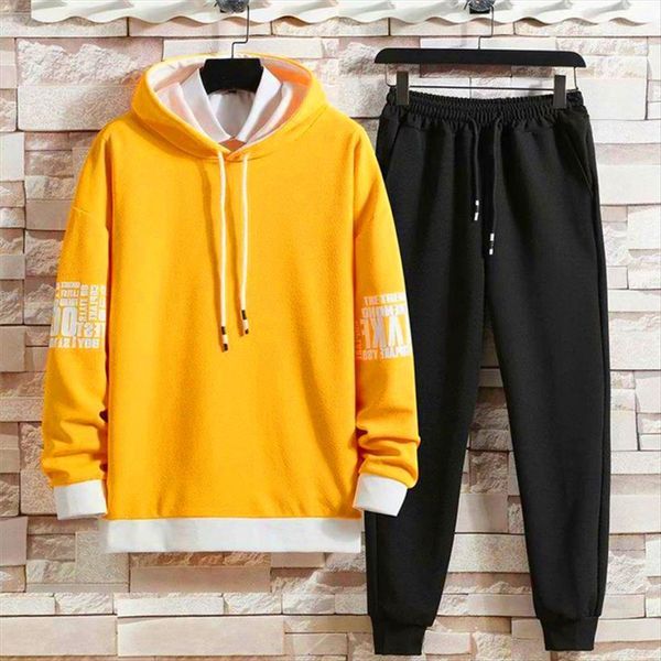 

spring autumn fashion two mens tracksuit piece suit outdoor sport casual hooded pullover drawstring pants male loose comfort hoodies, Gray