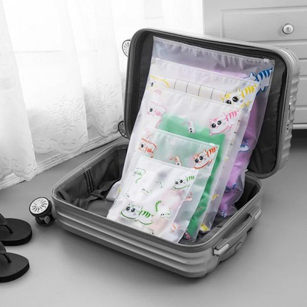 

duffel bags 5pcs/set transparent eva travel bag women men gament waterproof portable suitcases and printing animal luggage