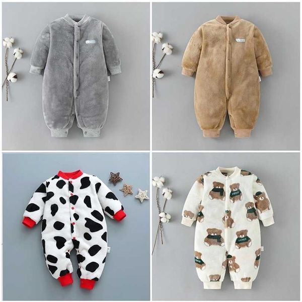 

autumn & winter baby warm clothes boy girl pure colour romper infant flannel soft fleece jumpsuit toddler overall 211101, Blue