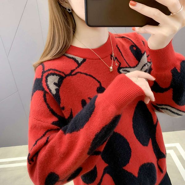 

large size thickened contrast color christmas sweater women's loose cartoon foreign style 2021 new base coat autumn and winter, White;black