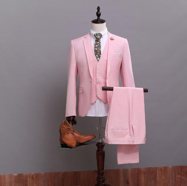

men's suits & blazers (jacket+pants+vest) custom made pink groom tuxedos nice suit for men bridegroom/wedding/prom/dinner, White;black