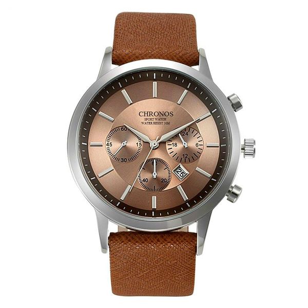 

wristwatches chronos men quartz watch business fashion casual sport male military clock religion masculino, Slivery;brown