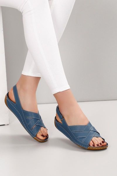 

sandals genuine leather blue antique women 's 42310, Black