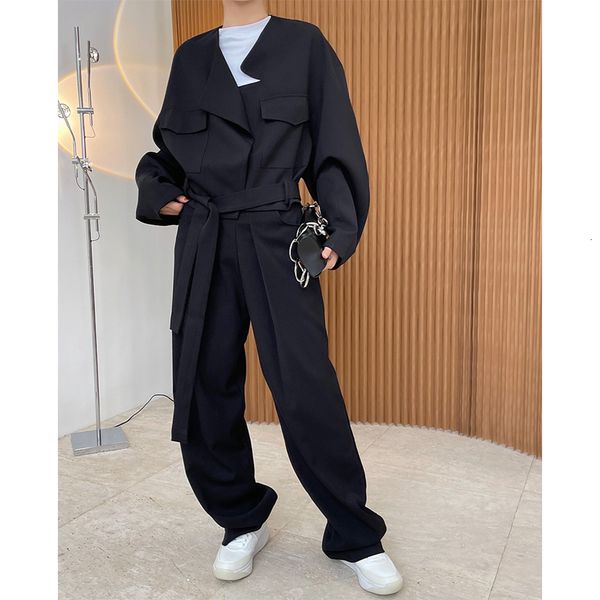 

women's jackets [deat] solid color pdouble ocket straps high-waisted lapel jacket short-waisted mall goth y2k fashion jackets for woman, Black;brown