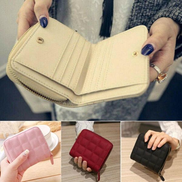 

wallets women ladies wallet leather zip coin purse casual handbag small mini card holder, Red;black