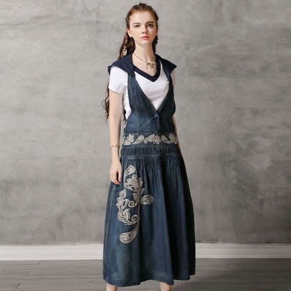 

casual dresses womens autumn bohemian denim female fashion v-neck hooded vintage embroidery a-line loose long s/xl d607 j0s9, Black;gray