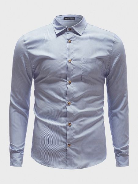 

men striped print pocket patched shirt y12c#, White;black