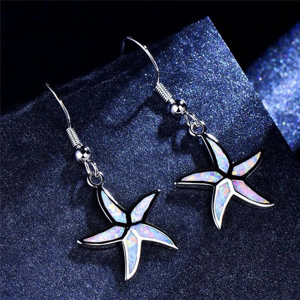 

dangle & chandelier girls cute animal starfish drop earrings for women white gold ocean blue fire opal female wedding party jewelry, Silver