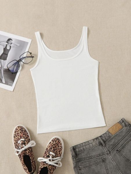 

petite scoop neck slim tank d755#, White