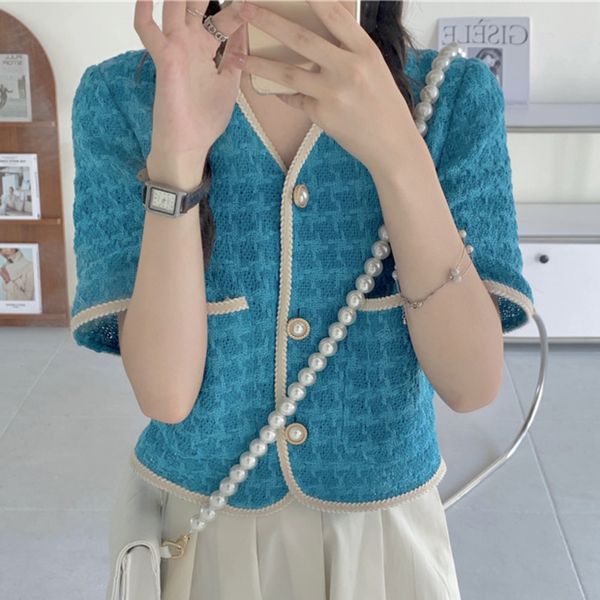 

women's jackets vintage tweed short coat for women summer sleeve crop casual woolen female streetwear cardigan outwear 0x99, Black;brown