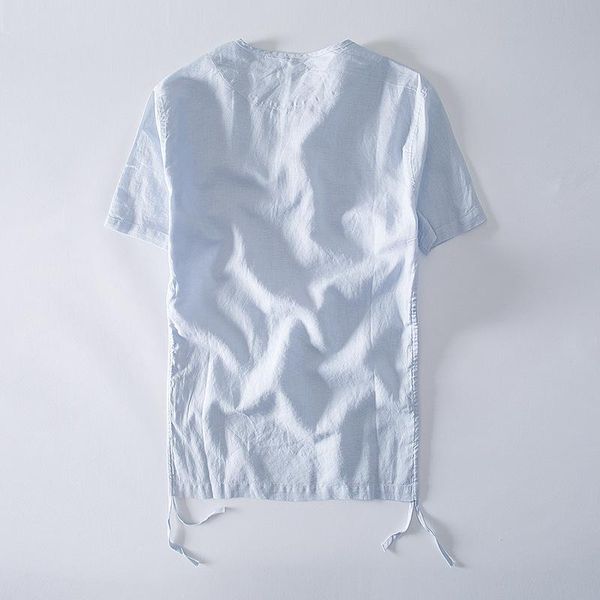 

men's cotton linen short sleeve o neck casual t-shirts summer slim fit tees men chinese style artist male tshirt ts-418, White;black