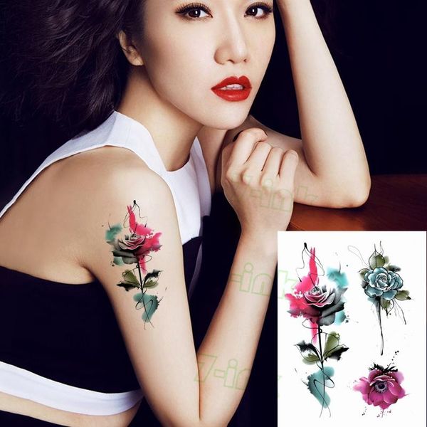 

temporary tattoos tatoo sticker body art color flower blue rose snake water transfer fake tattoo flash tatto for women men