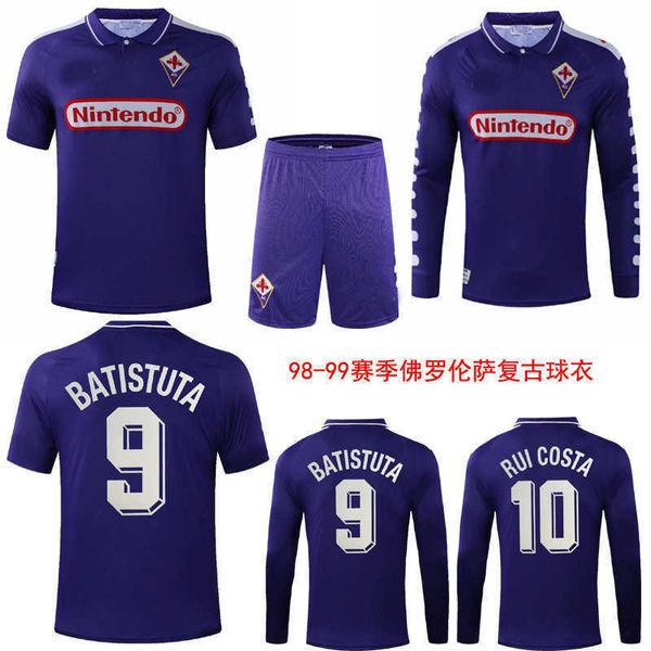 

98-99 florence old jersey battistuta rui costa long short sleeve soccer shirt, Gray