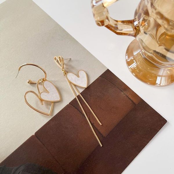 

dangle & chandelier lovoacc korea japan white arcylic resin love heart earrings for women gold color metal asymmetric drop brincos, Silver