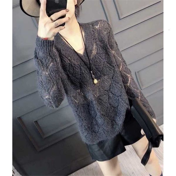 

new women 2021 spring autumn hollow ot knitted sweaters female casual soft pullovers ladies v-neck full sleeve knitwear jumper a744vn3k, White;black