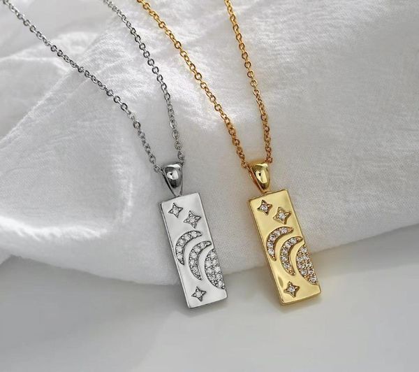 

hecheng,rectangle sun and moon necklace charm jewelry dainty love friendship soulmate gift for her fashion women men 2021, Silver