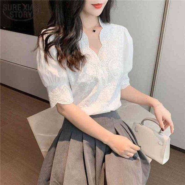 

embroidery lace spring femme shirt casual white girls blouse long sleeve linen cotton plus size women blouses 13102
