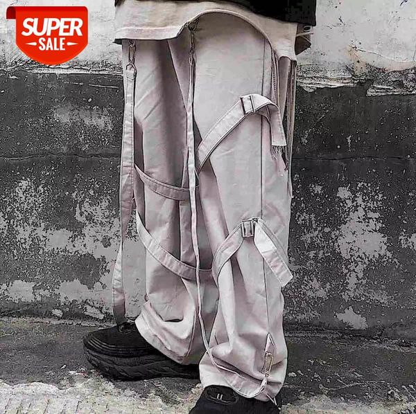 

cargo pants couple women men dark functional wind overalls men's ins tide dark high street harajuku style loose fall straight #6t6b, Black;white
