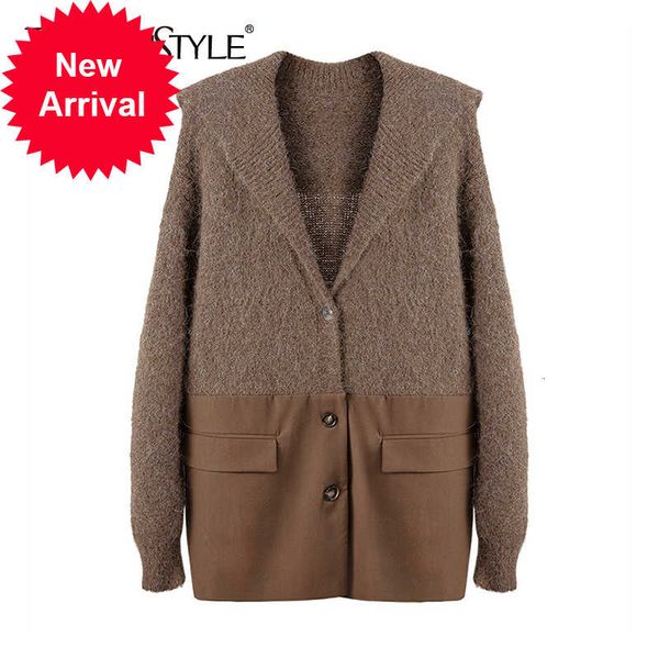 

twotwinstyle casual patchwork sweater for women v neck long sleeve minimalist knitted cardigans female fashion clothing 2021 new, White;black