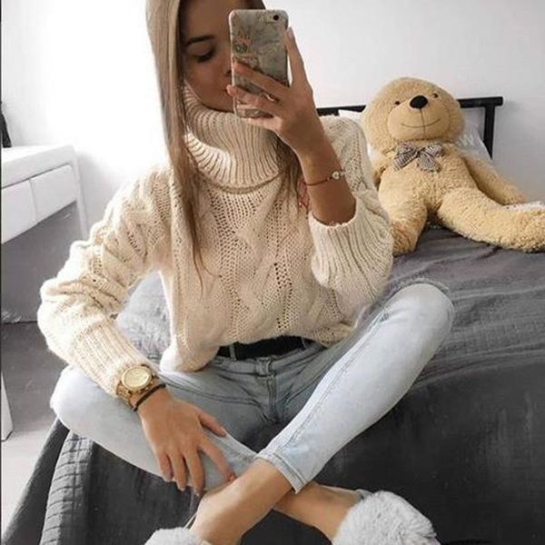 

women's sweaters casual solid pink turtleneck warm women fall 2021 winter plus size knitted jumpers long sleeve pullovers sueter mujer, White;black