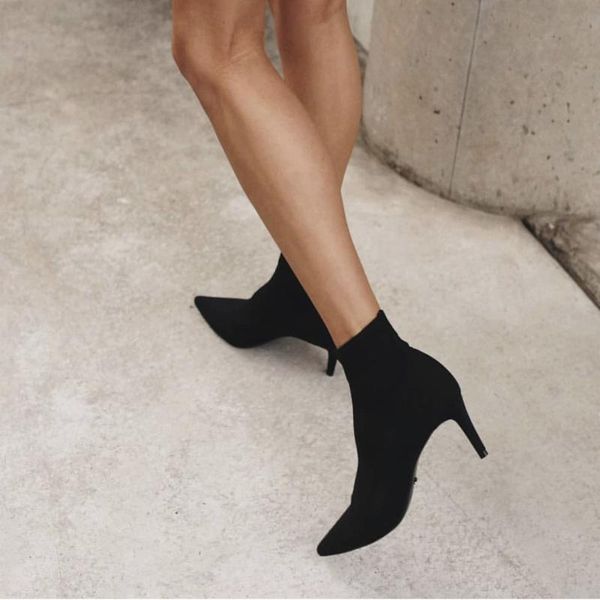 

boots socks black elastic ultra-fire slim pointed high-heeled