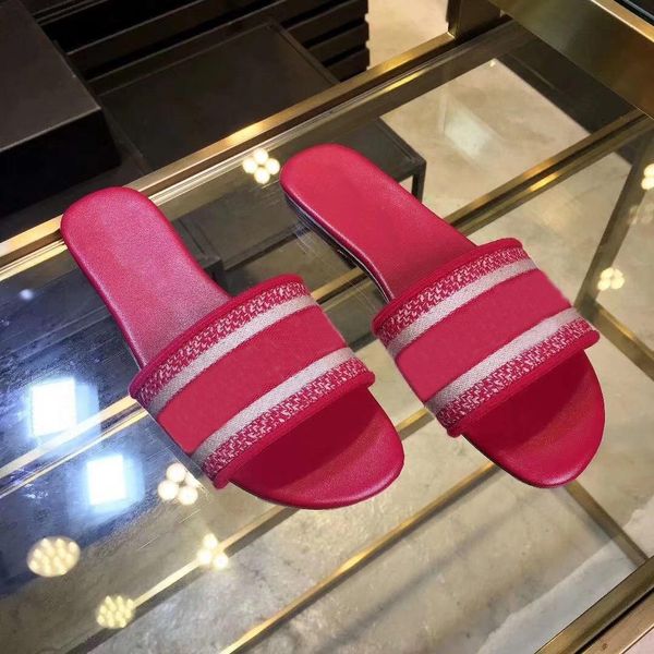 

2021 luxury designer outdoor beach rainbow letter slippers leather blue embroidered cotton sandals jeans women's summer flat shoes 01, Black