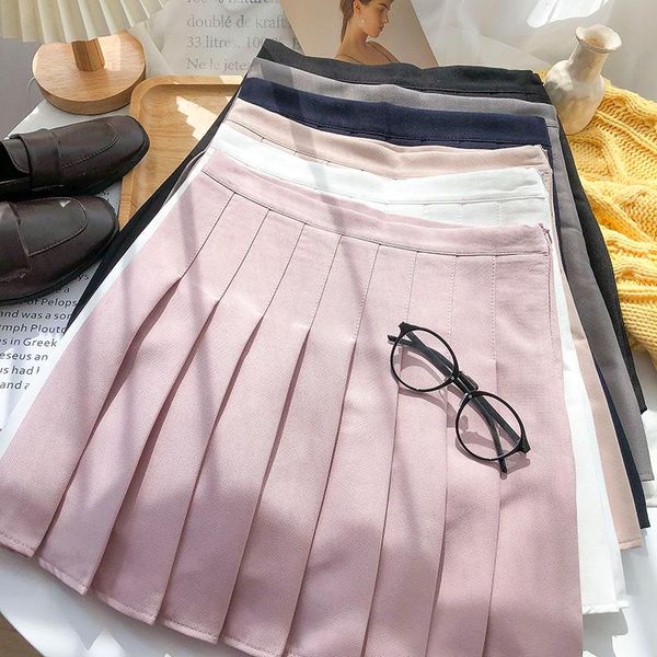 

skirts women's spring pleated skirt korean sweet versatile ladies slim casual temperament solid color high waist jk a-line women, Black
