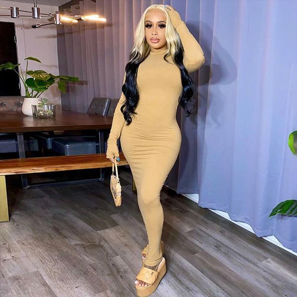 

solid midi long sleeve women dresses gloves hollow out backless bodycon party elegant streetwear autumn winter, Black;gray